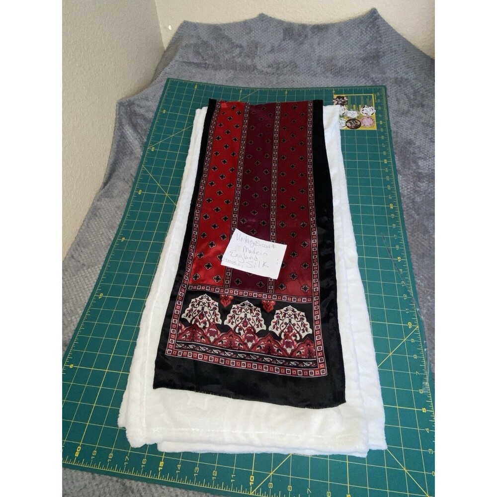 Vintage Red and Black Patterned Silk Scarf - Picture 10 of 16